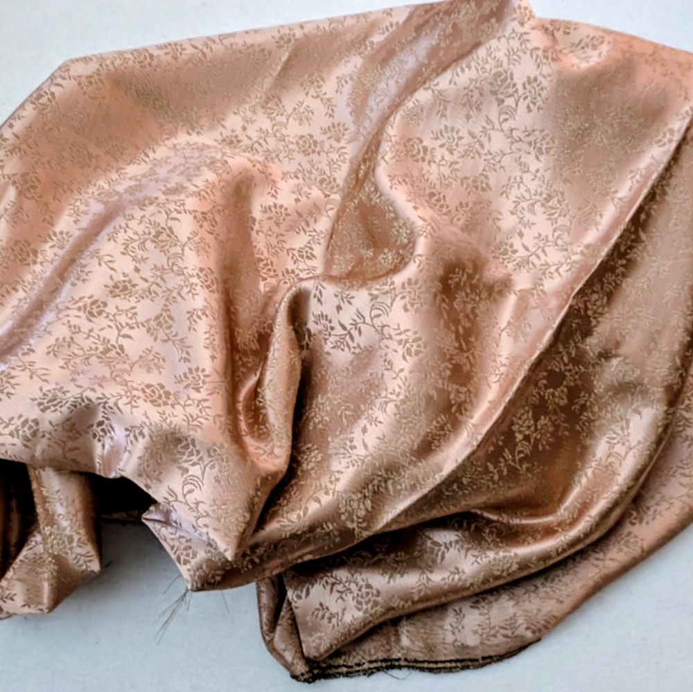 Ornamental Floral Pink/Gold Metallic Satin Brocade Fabric - 56"x58"